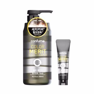 WELCOS CONFUME COLOR MERIT BLACK TINT SHAMPOO & TREATMENT (500ml+60ml), Шампунь и маска для волос от седины (Черный) (500мл+60мл)