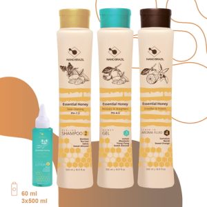 NANO BRAZIL, Набор для волос Essential Honey (шаг 1 + шаг 2 + шаг 3 + шаг 4), 60 мл. + 3х500 мл