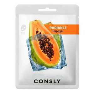 CONSLY, Выравнивающая тон кожи тканевая маска с экстрактом папайи Papaya Radiance Mask Pack, 20 мл