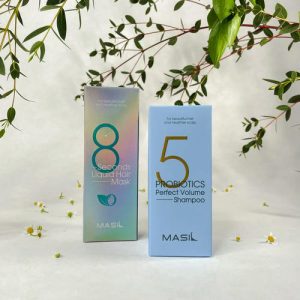 MASIL, НАБОР "ИДЕАЛЬНЫЙ ОБЪЕМ", МЯГКИЙ ШАМПУНЬ С ПРОБИОТИКАМИ 150 МЛ, ИНТЕНСИВНАЯ МАСКА ДЛЯ ПОВРЕЖДЕННЫХ ВОЛОС 8 SECONDS 100 МЛ