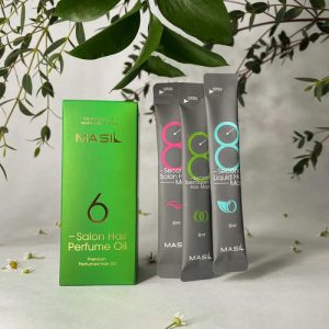 MASIL, НАБОР ПАРФЮМЕРНОЕ МАСЛО ДЛЯ ВОЛОС 6 SALON HAIR PERFUME OIL, 50 МЛ И НАБОР МАСОК ДЛЯ ВОЛОС, 8 МЛ