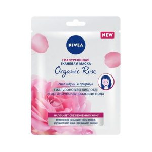 Гиалуроновая тканевая маска для лица Nivea Organic rose "гиалуроновая кислота и органическая розовая вода" 30г