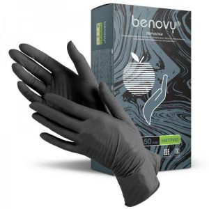 Перчатки нитрил Benovy M черные, 50 пар