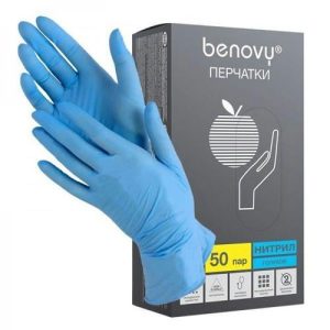 Перчатки нитрил Benovy M голубые, 50 пар