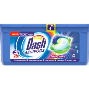 Капсулы для стирки цветного белья Dash All in 1 Pods Salva Colore, 26 капсул
