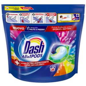 Капсулы для стирки Dash Allin1+ дополнительная дезинфекция для цветных вещей 34 шт