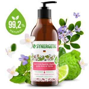 Жидкое мыло для рук и тела SYNERGETIC Пачули и ароматный бергамот натуральное, 380мл