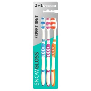 Набор зубных щеток Snow Gloss Expert Dent, средняя жесткость, 3шт