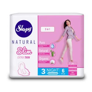 Прокладки Sleepy Natural женские гигиенические Night, 6шт, 11.5х5см