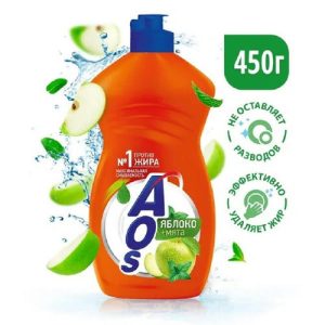Средство для мытья посуды AOS Яблоко + мята, объем: 450гр