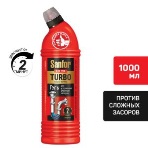 Гель для устранения засоров Sanfor Turbo для труб, 1000 мл
