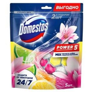 Блок подвесной д/унитаза 250 г свежесть лайма+ледяная магнолия 5х(2х50+3х50) Domestos
