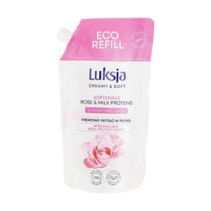 Крем-мыло для мытья рук "Роза и протеины молока", Luksja Creamy & Soft Softening Rose & Milk Proteins Caring Hand Wash 68 % Less Plastic (сменный блок)