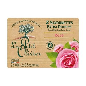 Мыло экстранежное, с экстрактом розы, Le Petit Olivier 2 extra mild soap bars-Rose
