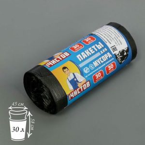 Мешки для мусора «Тов.Чистов», 30 л, 45x58 см, 5 мкм, ПНД, 30 шт, цвет чёрный