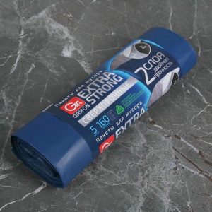 Мешки для мусора двухслойные с завязками 160 л, 45 мкм, 80x110 см, ПВД, 5 шт, цвет синий
