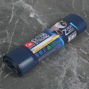 Мешки для мусора двухслойные с завязками 60 л, 30 мкм, 60x70 см, ПВД, 10 шт, цвет синий
