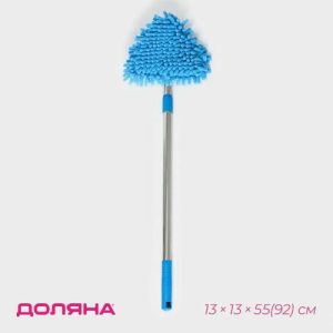 Окномойка с телескопической металлической ручкой Доляна, 13x13x55(92) см, поворотная головка, микрофибра, цвет синий