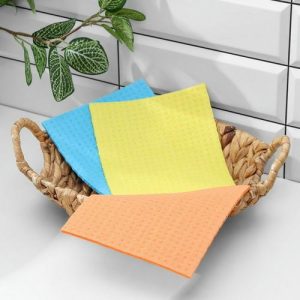 Салфетки из целлюлозы губчатые Доляна, тряпки для уборки, 15x17 см, 3 шт