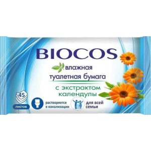 Влажная туалетная бумага BioCos, для всей семьи, 45 шт