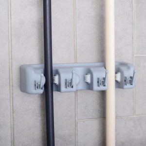Держатель для уборочного инвентаря с крючками Доляна, 26x6x10 см, цвет серый